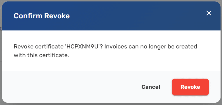 Revoke confirmation dialog asking to confirm certificate revocation