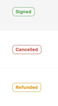 POS Invoices list showing color-coded status badges: green for Signed, orange for Refunded, and red for Cancelled