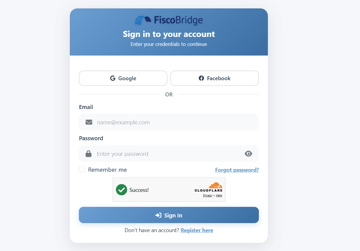Login page showing the Register / Create an account link below the login form