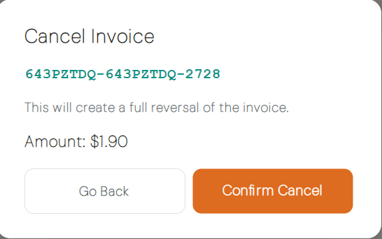 Cancel invoice confirmation dialog