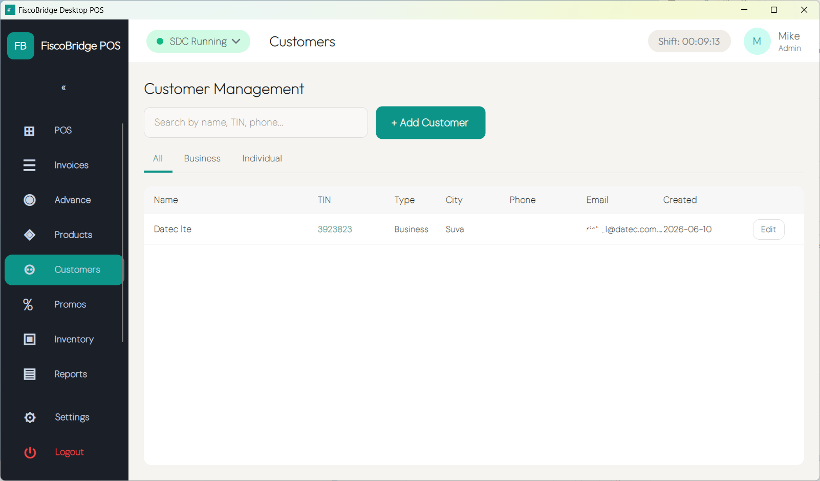 Customer directory with Business and Individual tabs