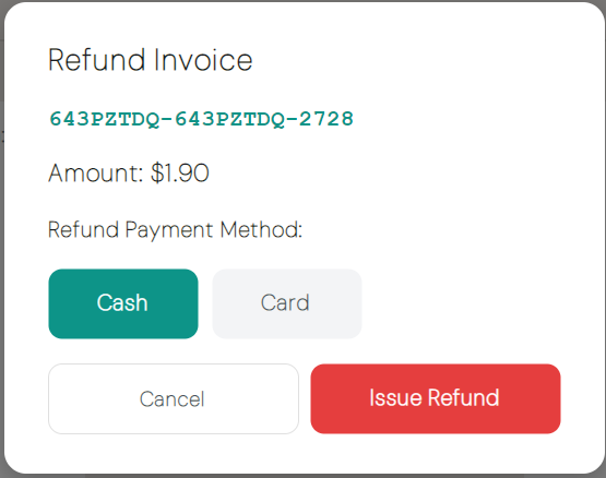 Refund dialog with amount and payment method