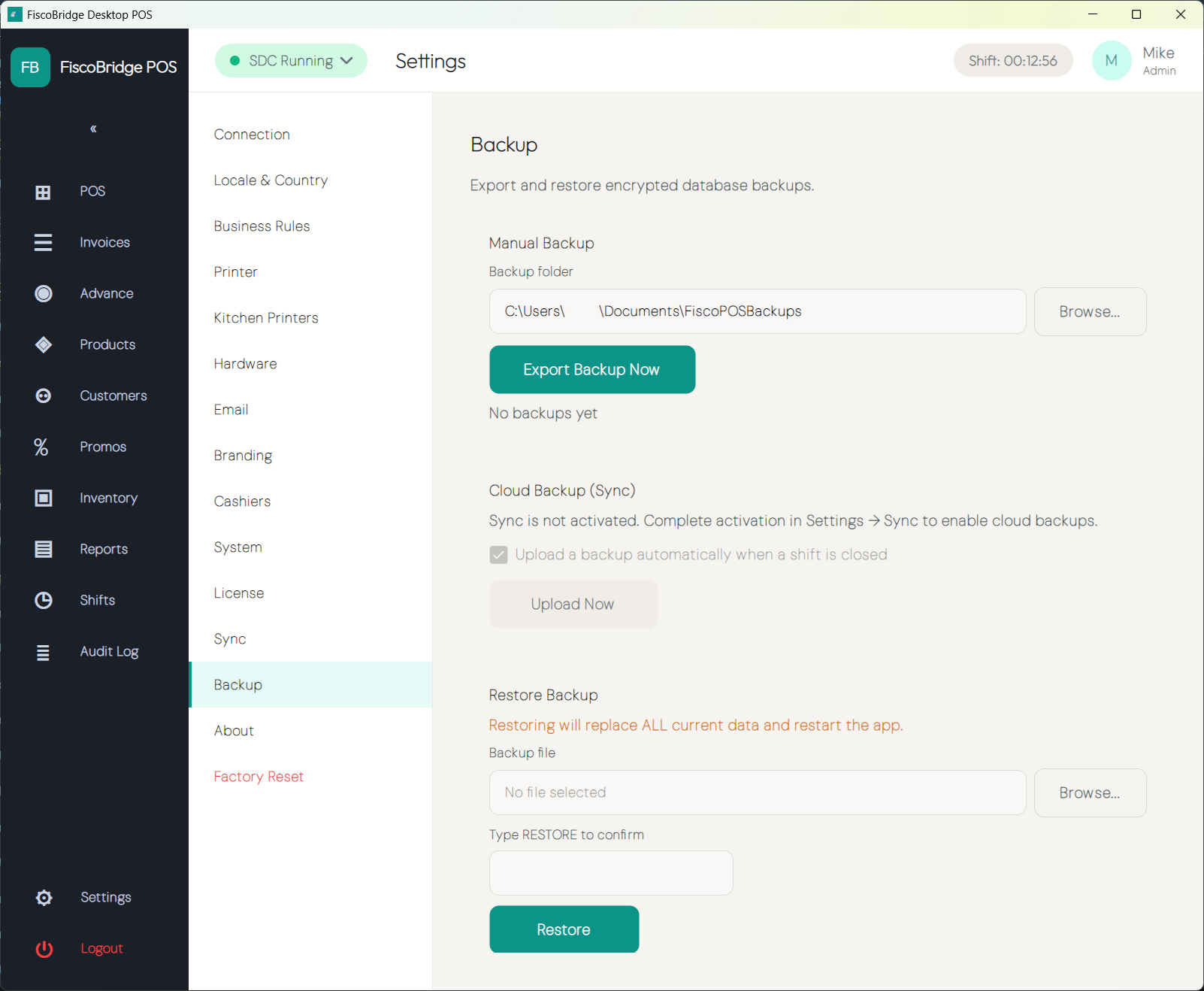 Backup & restore settings with export and restore actions