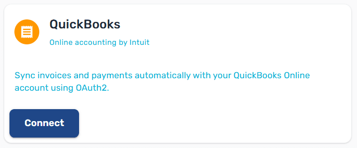 New Integration page showing platform cards with the QuickBooks card highlighted