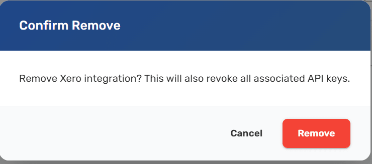 Remove integration confirmation dialog asking to confirm disconnecting the Xero integration