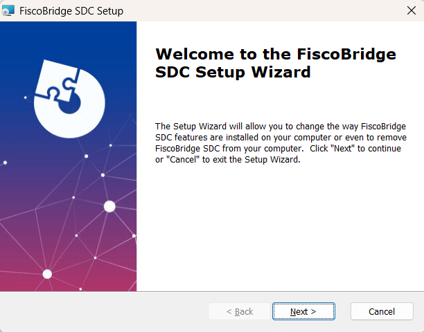 Setup wizard welcome screen