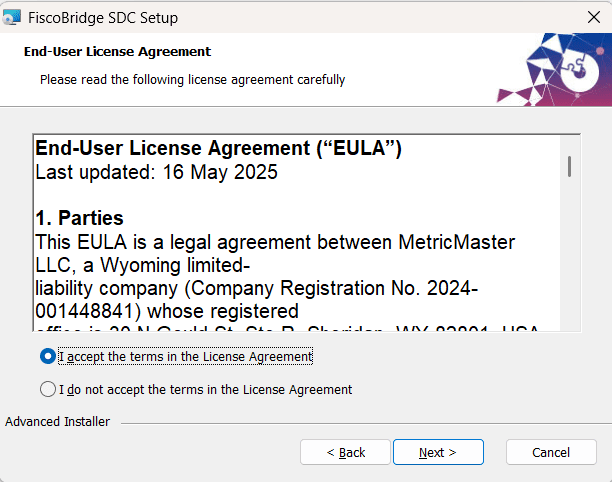 License agreement screen