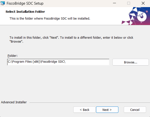 Installation folder selection screen