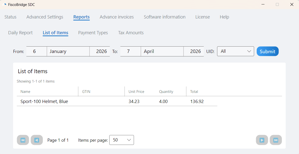 List of Sold Items report