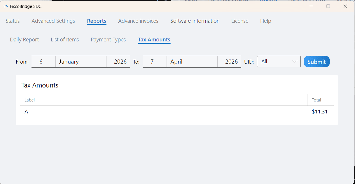 Tax Amounts report