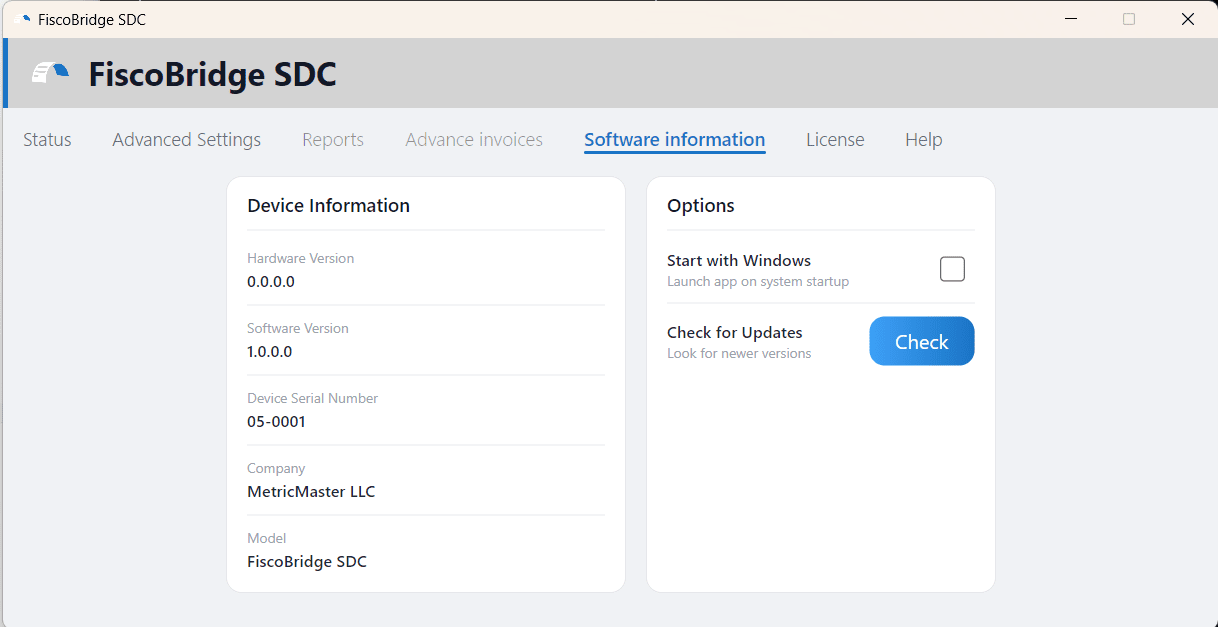 Software Information tab showing version and system details