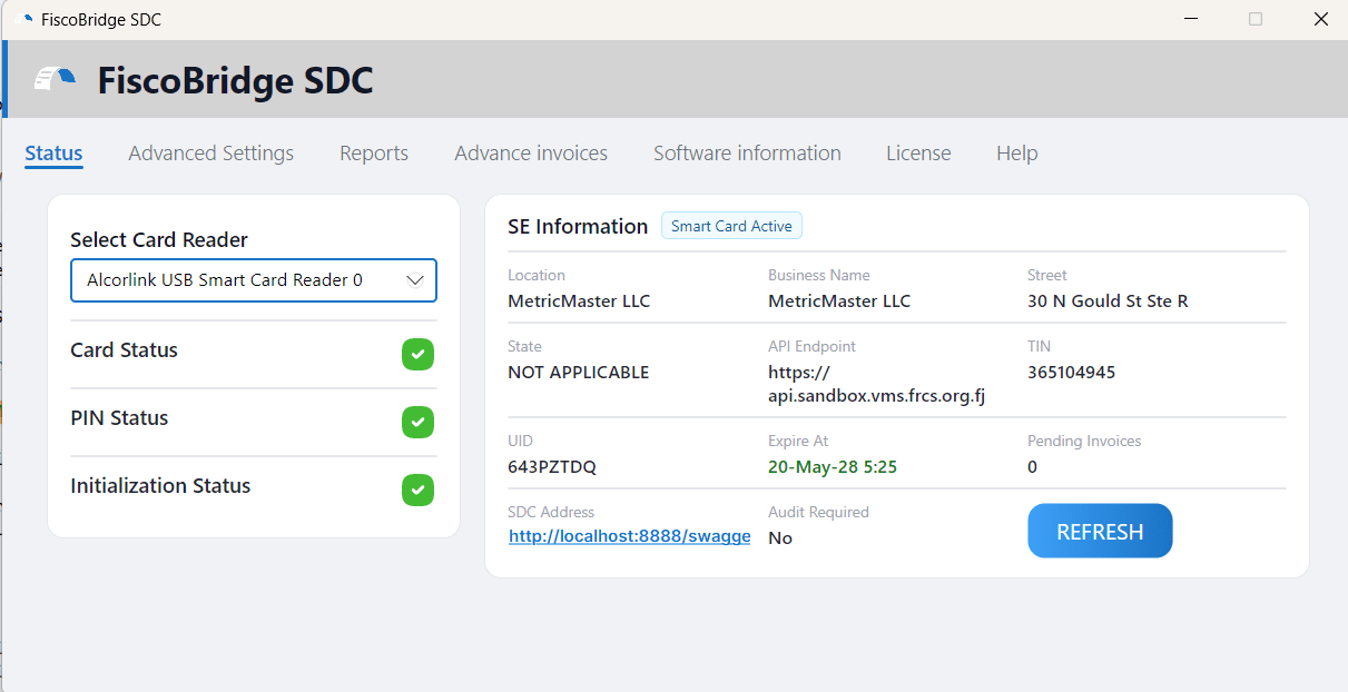 Status tab showing hardware status and Secure Element information